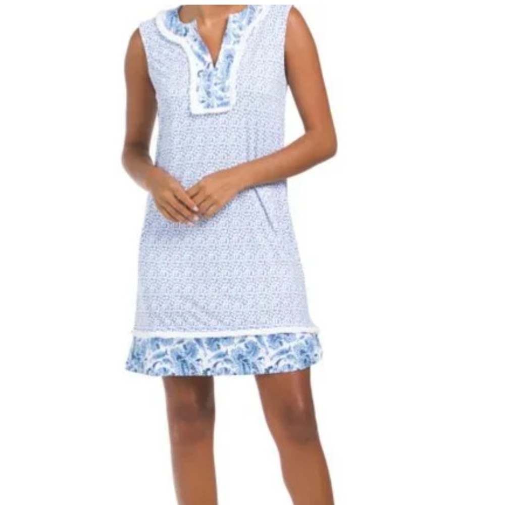 NWT Cabana Life brand. Charleston mini dress. Blue and white. Sun protection.